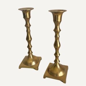 Antique Vintage Brass Set of 2 Candlestick Holders